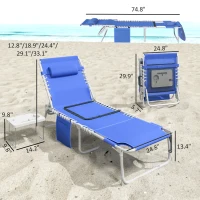 Outsunny Tanning Chair with Face Hole and Side Table, 5-Position Folding Outdoor Chaise Lounge Chair, Navy Blue(m-3)