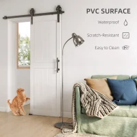 HOMCOM 28inx84in Barn Door with 5FT Sliding Door Hardware Kit, Handle, Upgraded Rollers and Floor Guide, Waterproof, White(m-4)
