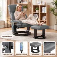 HOMCOM Massage Recliner Chair with Ottoman, 360° Swivel Recliner and Footstool, 10-Point Vibration, Gray(m-6)