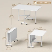 HOMCOM Six-Seater Drop-Leaf Dining Table with Wheels, White(m-3)