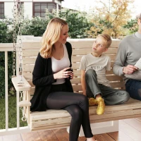 Outsunny 3-Seater Swing Bench, Wooden Porch Swing with Cupholders, Hanging Chains for Patio Garden, Nature Wood(m-8)