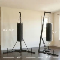 Soozier Punching Bag with Stand for Adults, 72.8"-90.9" Height Adjustable Freestanding Boxing Stand with Canvas Sandbag, Black(m-3)