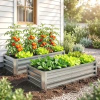 Outsunny Galvanized Raised Garden Bed, 4' x 2' x 1' Metal Planter Box, for Growing Vegetables, Flowers, Herbs, Succulents, Silver(m-8)