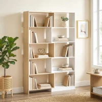 HOMCOM Corner Bookshelf, 5-Tier L-Shaped Bookcase with 350° Rotating Design, Two-Tone Design, Fruitwood/White(m-1)