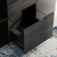 HOMCOM Filing Cabinet with Power Outlets File Cabinet Lockable Casters File Drawer Side Cubbies Black Wood Grain(m-11)