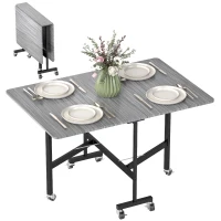 HOMCOM Six-Seater Drop-Leaf Dining Table with Wheels, Grey(m-9)
