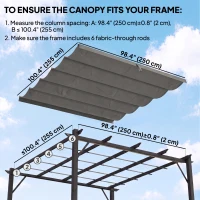 Outsunny 8.2' x 8.4' Retractable Pergola Canopy Replacement for 10' x 10' Frame, Cover Replacement (Cover Top Only), Light Grey(m-4)