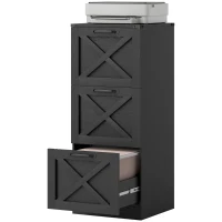 HOMCOM 3 Drawer File Cabinet with Silent Slides, Vertical Farmhouse Filing Cabinet Fits Letter/A4 Size Home Office, Black(m-2)