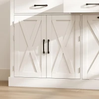 HOMCOM 7 Gallon Tilt Out Garbage Cabinet, Kitchen Island with Charging Station, 2 Drawers, 4 Door Racks, White(m-11)