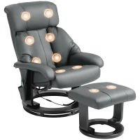 HOMCOM Massage Recliner Chair with Ottoman, 360° Swivel Recliner and Footstool, 10-Point Vibration, Gray(m-10)