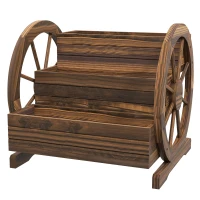 Outsunny Wooden Wagon Planter Box, 3-Tier Raised Garden Bed, for Vegetables Flowers Herbs, 24" x 24" x 22", Carbonized(m-2)