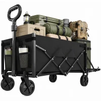 Outsunny 16 Gallon Folding Wagon Cart with Wheels, Heavy-Duty Collapsible Wagon with Drop-Down Tailgate, Black(m-9)