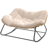 Outsunny Indoor Outdoor Double Papasan Rocking Chair, Oversized Rocking Egg Chair with Cushion for Garden, Patio, Cream White(m-1)