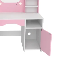 Qaba Kids Vanity Set, Toddler Dressing Table and Chair Set  with Lighted Bow Mirror, Cabinet, Drawer and Shelves, Pink(m-11)