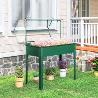 Outsunny Elevated Garden Box with Greenhouse Cover, Raised Garden Bed with Legs and Drainage Hole for Vegetables, Green(m-9)