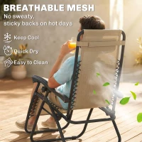 Outsunny Zero Gravity Chair Set of 2 Patio Chair with Side Table Cupholders and Pillows for Pool, Backyard, Lawn, Beige(m-6)
