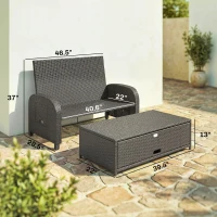 Outsunny Patio Rattan Daybed, Wicker Outdoor Daybed with Storage Ottoman, Loveseat w/ Adjustable Backrest, Gray(m-3)