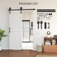 HOMCOM 28inx84in Barn Door with 5FT Sliding Door Hardware Kit, Handle, Upgraded Rollers and Floor Guide, Waterproof, White(m-7)
