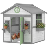PawHut Chicken Coop, Wooden Hen House Outdoor Playhouse for 2-4 Chickens, Poultry Cage with Planter Pots and Boxes(m-11)