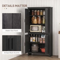 HOMCOM 64" 4-Door Kitchen Pantry, Freestanding Storage Cabinet with 3 Adjustable Shelves for Kitchen, Gray Oak(m-7)