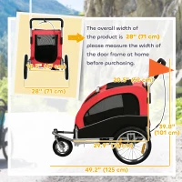 Aosom 2 in 1 Dog Bike Trailer, Foldable Pet Stroller, Dog Bicycle Trailer with Suspension, Universal Bicycle Coupler, Red(m-3)