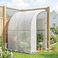 Outsunny 5' x 4' x 7' Outdoor Lean to Greenhouse, Walk-In Green House Plant Nursery with Roll-up Window, PE Cover, White(m-10)