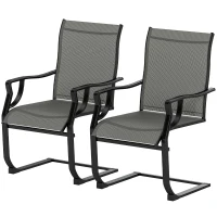 Outsunny C Spring Patio Dining Chairs Set of 2 with High Backrest, Armrest, Breathable Fabric & Metal Frame, 256LBS, Light Gray(m-1)
