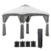 Outsunny 10' x 10' Pop Up Canopy Tent with Netting, Instant Tents for Parties, Height Adjustable, with Wheeled Carry Bag and 4 Sand Bags for Outdoor, Garden, Patio, Gray(m-1)