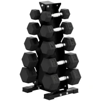 Soozier Hex Dumbbell Weight Set with Vertical Rack, 150lbs Rubber-Coated Dumbbells with Non-Slip Handles(m-2)