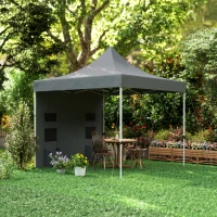 Outsunny 10' x 10' Heavy Duty Pop Up Canopy Tent with Sidewall, UPF50+ Instant Sun Shelter with Storage Pockets, Gray(m-9)