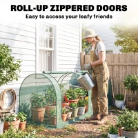 Outsunny 8' x 3' Crop Cage, Garden Plant Protector, with 3 Zippered Doors and 6 Ground Stakes, for Garden, Yard, Lawn Dark Green(m-6)