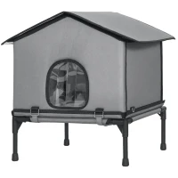 PawHut Outdoor Cat House, Waterproof Insulated Cat Kennel with Elevated Base, Foldable Feral Kitty Shelter for Kittens, Grey(m-2)