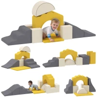 Qaba 7-Piece Baby Soft Play Set, Indoor Soft Play Gym Activity Play Set for Crawling, Sliding and Playing, Yellow(m-9)