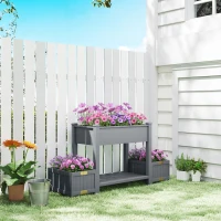 Outsunny Wooden Raised Garden Bed with 2 Foldable Side Pots, Raised Planter with Storage Shelf and Drainage Holes(m-8)