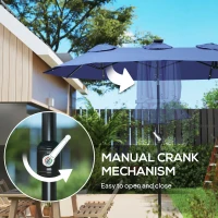Outsunny Double-sided Patio Umbrella, 9.7' Outdoor Umbrella with Tilt and Crank, LED Solar Light and 12 Ribs, Navy Blue(m-6)