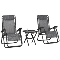 Outsunny Zero Gravity Chair Set of 2 Patio Chair with Side Table Cupholders and Pillows for Pool, Backyard, Lawn, Dark Grey(m-2)