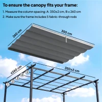 Outsunny 8.5' x 11.5' Retractable Pergola Canopy Replacement, Fit 10' x 13' Frame, Pergola Cover Replacement Top Only, Light Grey(m-4)