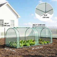 Outsunny 8' x 3' Crop Cage, Garden Plant Protector, with 3 Zippered Doors and 6 Ground Stakes, for Garden, Yard, Lawn Dark Green(m-3)