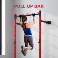 Soozier Folding Squat Rack with Pull Up Bar, Wall Mounted and Adjustable, 1000 Pounds Capacity Power Rack, Red(m-6)