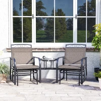 Outsunny Outdoor Glider Chairs with Coffee Table, Patio 2-Seat Rocking Chair Swing with Breathable Sling for Backyard, Garden and Porch, Brown(m-9)