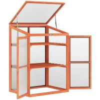 Outsunny Wooden Cold Frame Greenhouse Small Mini Planter Box, 30" L x 24" W x 44" H, Golden Red Finish(m-1)