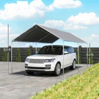 Outsunny 9.6' x 19.5' Carport Heavy Duty Galvanized Car Canopy w/ Included Anchor Kit, 3 Reinforced Steel Cables, Gray(m-3)