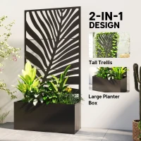 Outsunny Metal Planter Box with Trellis, Raised Garden Bed with Trellis Large Leaf Cut-Out Privacy Screen for Climbing Plants(m-4)