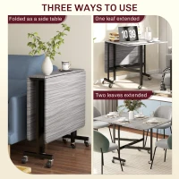 HOMCOM Six-Seater Drop-Leaf Dining Table with Wheels, Grey(m-4)