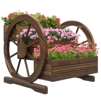 Outsunny Wooden Wagon Planter Box, 3-Tier Raised Garden Bed, for Vegetables Flowers Herbs, 24" x 24" x 22", Carbonized(m-9)