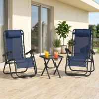 Outsunny Zero Gravity Chair Set of 2 Patio Chair with Side Table Cupholders and Pillows for Pool, Backyard, Lawn, Blue(m-8)