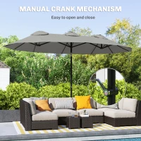 Outsunny Double Sided Patio Umbrella, 9.7' Large Outdoor Market Umbrella with Push Button Tilt and Crank, 3 Air Vents and 12 Ribs, for Garden, Deck, Pool, Gray(m-6)