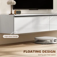HOMCOM Wall Mounted TV Stand, Floating TV Cabinet with Storage, for TVs up to 70", High Gloss Effect, White(m-4)