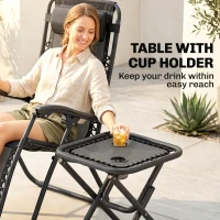 Outsunny Zero Gravity Chair Set of 2 Patio Chair with Side Table Cupholders and Pillows for Pool, Backyard, Lawn, Beach, Grey(m-5)