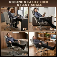 HOMCOM Massage Office Chair with 6 Points Vibration, Executive Desk Chair with High Back, PU Leather, Footrest, Gray(m-7)